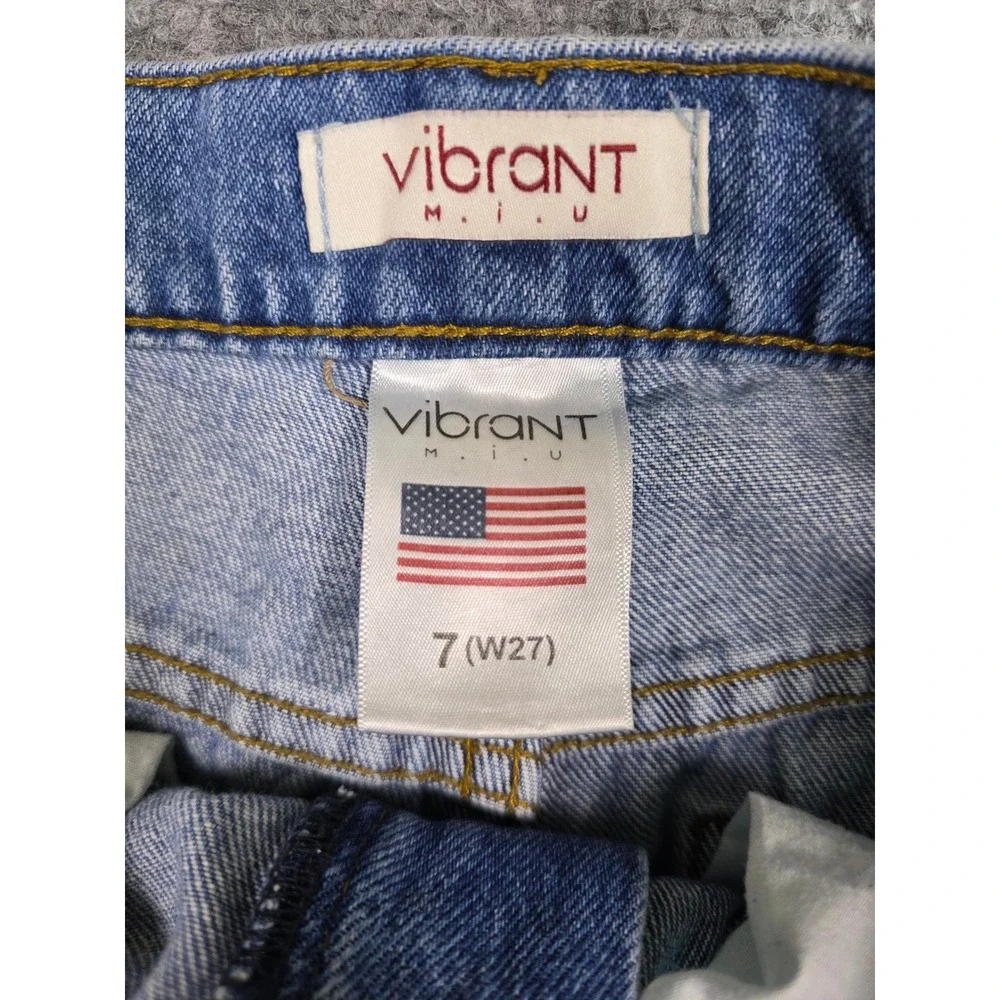 Vibrant M.I.U. Distressed Wide Leg Jeans Womens 7/27 Blue High Rise Button‎ Fly